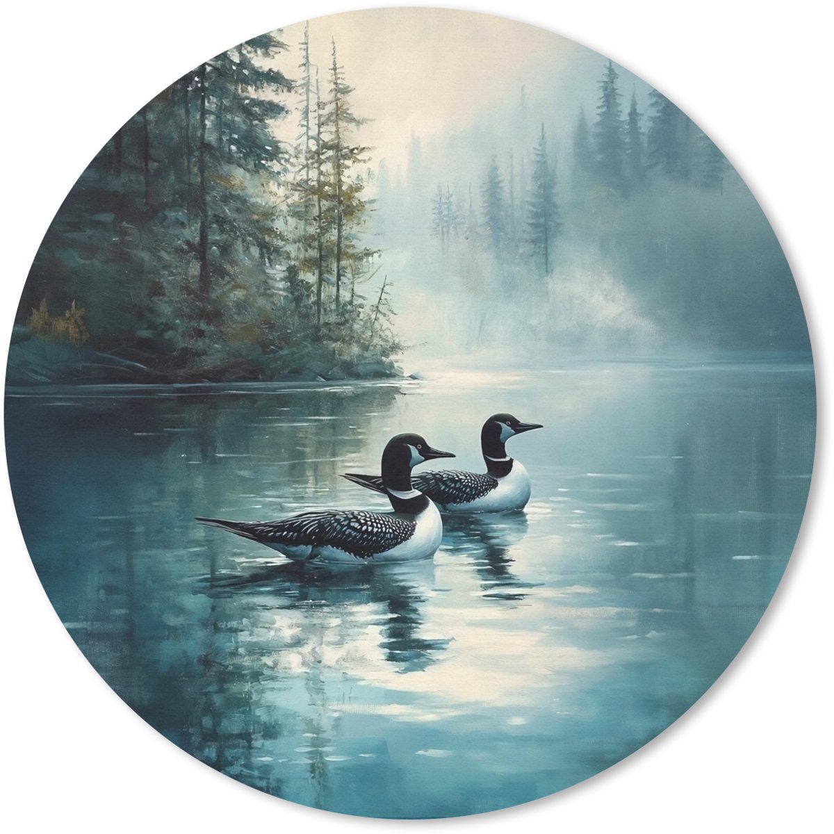 Muismat rond 30x30 cm - Mousepad Bos - Water - Eenden - Mistig - Ronde muismatten