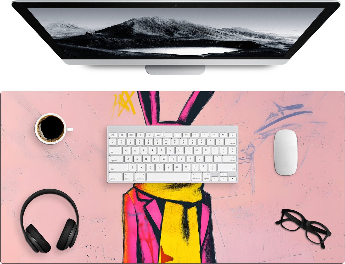 Bureau onderlegger 100x50 cm - Muismat Kat - Illustratie - Roze -...