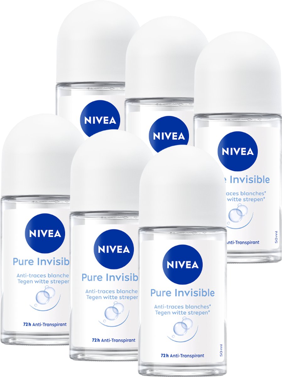 Goedkoopste NIVEA Pure Invisible Anti-transpirant Deodorant Roller - 72u Actieve Bescherming - 0 Alcohol - Voordeelverpakking - 6 x 50 ml