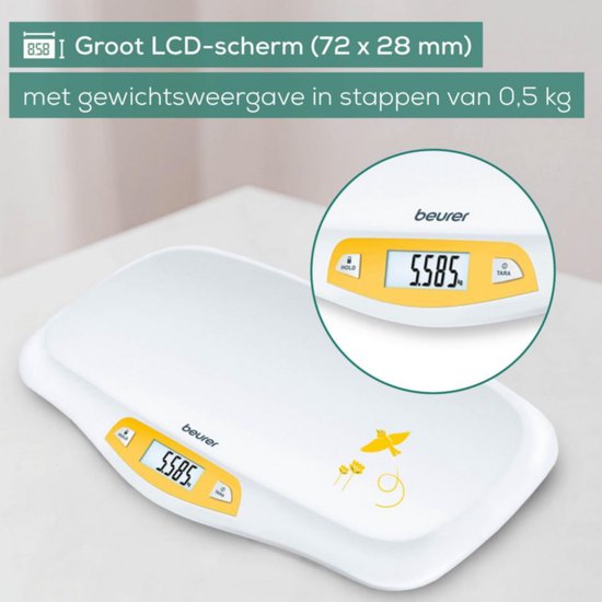 Beurer BY 80 Babyweegschaal - Hold functie - Tarra - Groot LCD display - Gebogen weegvlak - Tot 20 kg - Op 5 gram nauwkeurig - Automatische uitschakeling - Incl. batterijen - 3 Jaar garantie