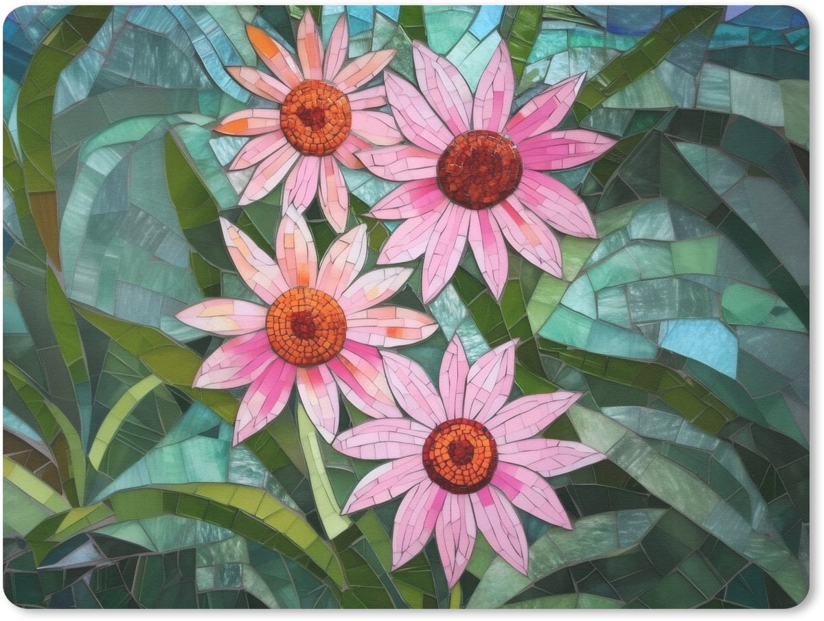Muismat 23x19 cm - Mousepad Bloemen - Roze - Glasmozaïek - Muismatten