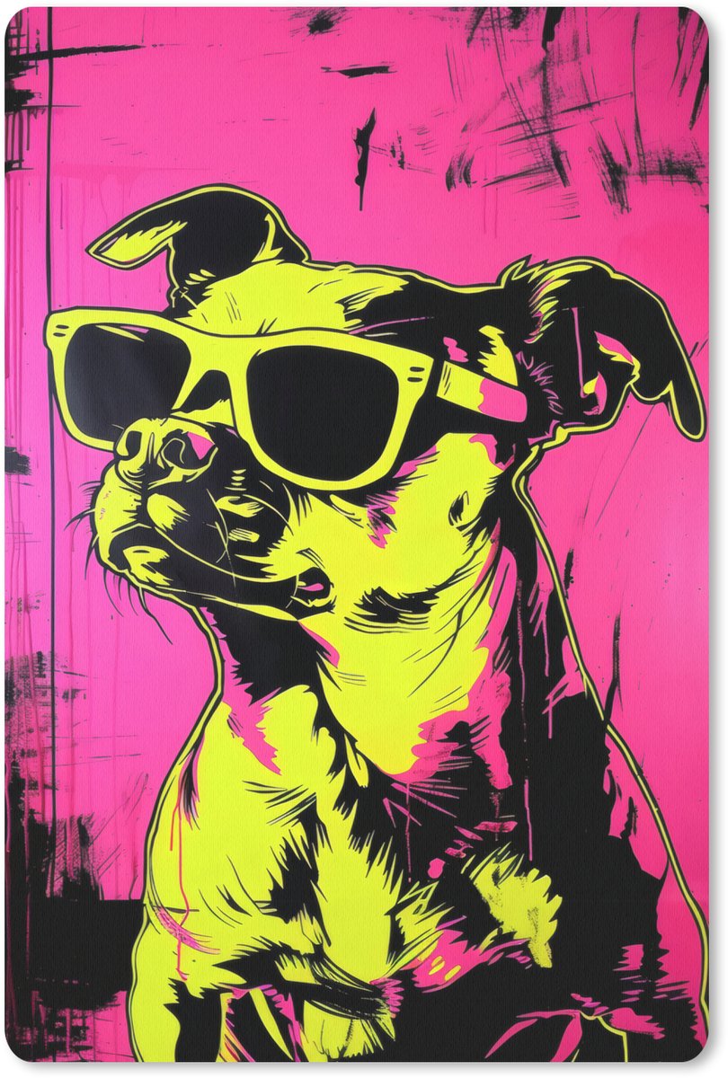 Muismat 18x27 cm - Mousepad Hond - Zonnebril - Roze - Art - Muismatten