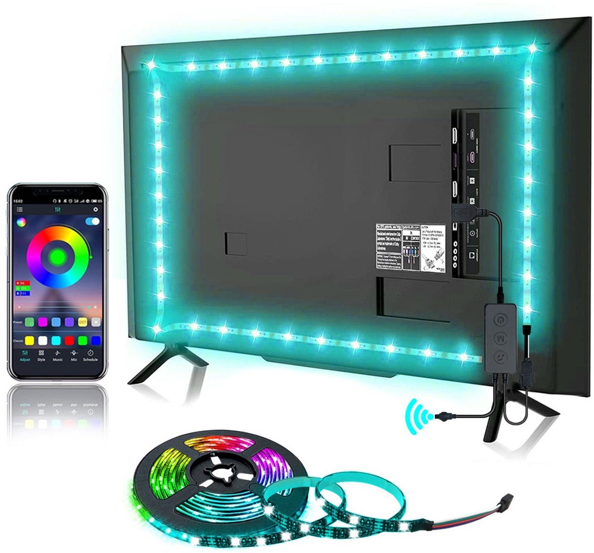 NAXSIR TV Achtergrondverlichting - 3m - RGB Muziek Sync - Bluetooth App
