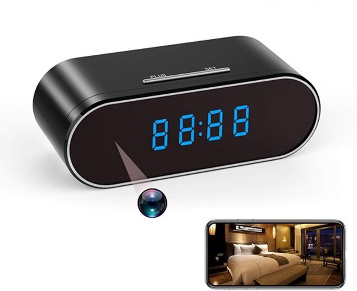 LotaHome - Digitale Klok met Verborgen Camera - Wifi Klok - Spy Camera - Bewegingsdetectie en Nachtfunctie - 4K - iOS en Android - Nachtzicht - Geluidsopname - Afluisterapparatuur - Spionagecamera - Met 64 GB Geheugenkaart, App en Oplader - 120°