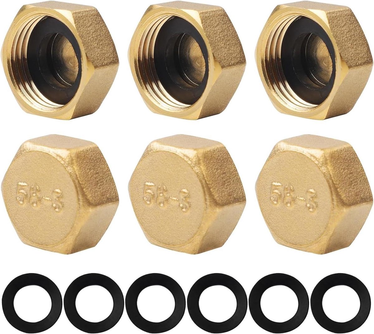 6 stuks zeshoekige blinde pluggen met rubberen afdichtingen voor 1/2 inch leidingen - messing doppen - tuinwaterpijpen fittingen - accessoires