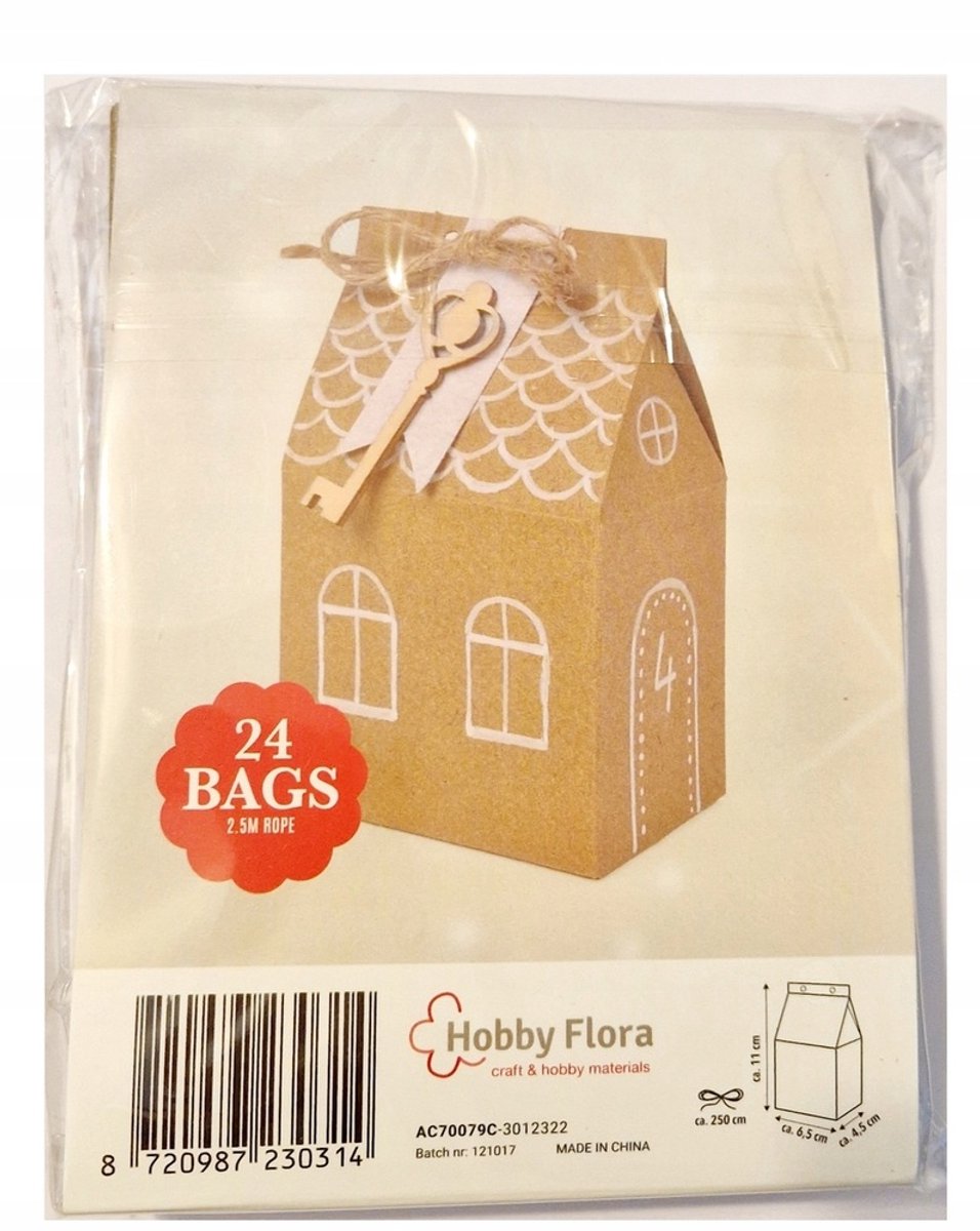 24x Cadeauverpakking - Craft zakjes - Cadeauzakjes in vorm van huisje - Traktatie Uitdeel Bags Karton - Uitdeel zakjes - Craft Gift Bags - 24stuks - Karton - Inclusief touw 2,5m.