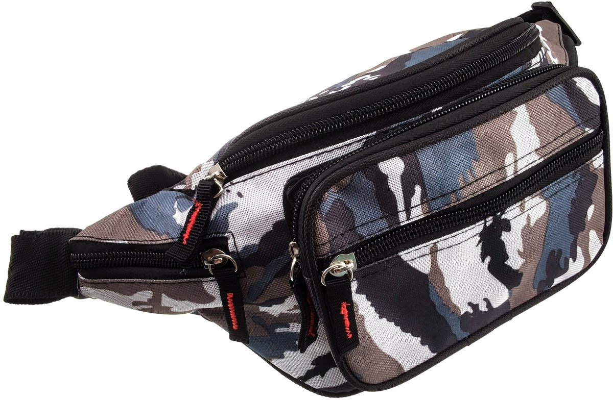 Grijs Camouflage Heuptas met 6 Vakken - Unisex - Buideltas - Festival Tasjes - Sporttas Heup - Reistas Heup