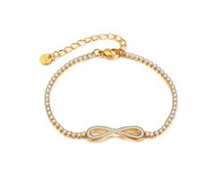 Eterna Jewellery™ – Gouden Infinity Armband voor Dames – Elegant Verguld Sieraad met Zirkonia Steentjes – Oneindigheidsteken – Luxe Cadeauverpakking – Trendy 2025
