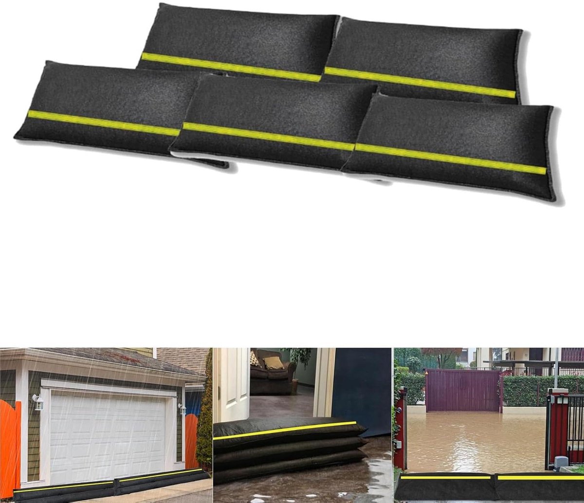 5-pack overstromingsbarrières met reflecterende strepen - watergeactiveerd - wateropname - zandzakken voor deur en tuin - 20 x 60 cm.