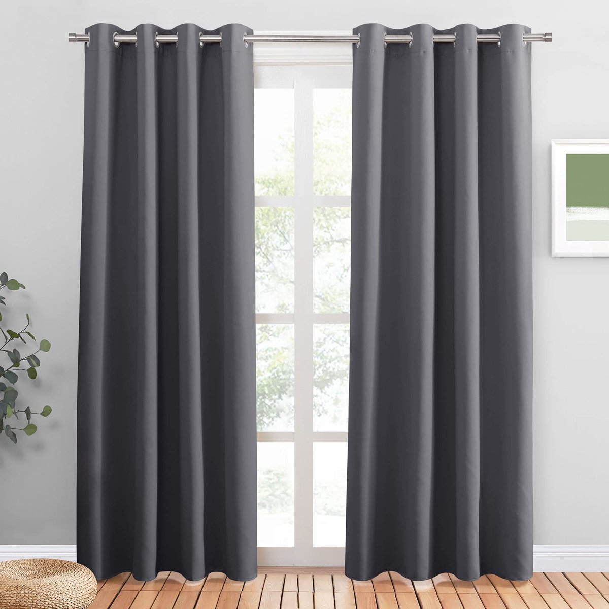 Ibenzoa Thermisch verduisteringsgordijn set van 2 voor voordeur en slaapkamer, grijs, H 225 x B 132 cm