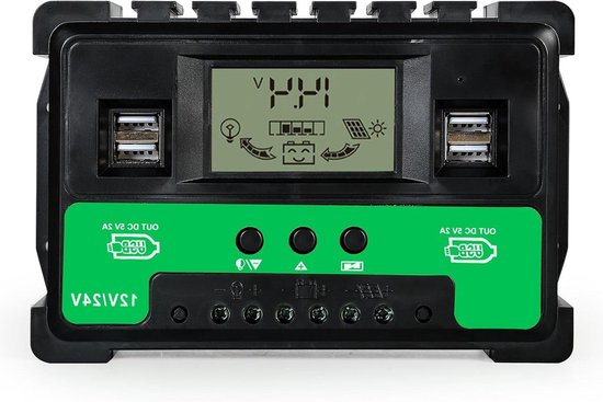 Allecto Plus - Solar laadregelaar MPPT met 4 USB-poorten voor 12V 24V zonnepaneel acculader - loodzuur batterij (40A) energieopslag.