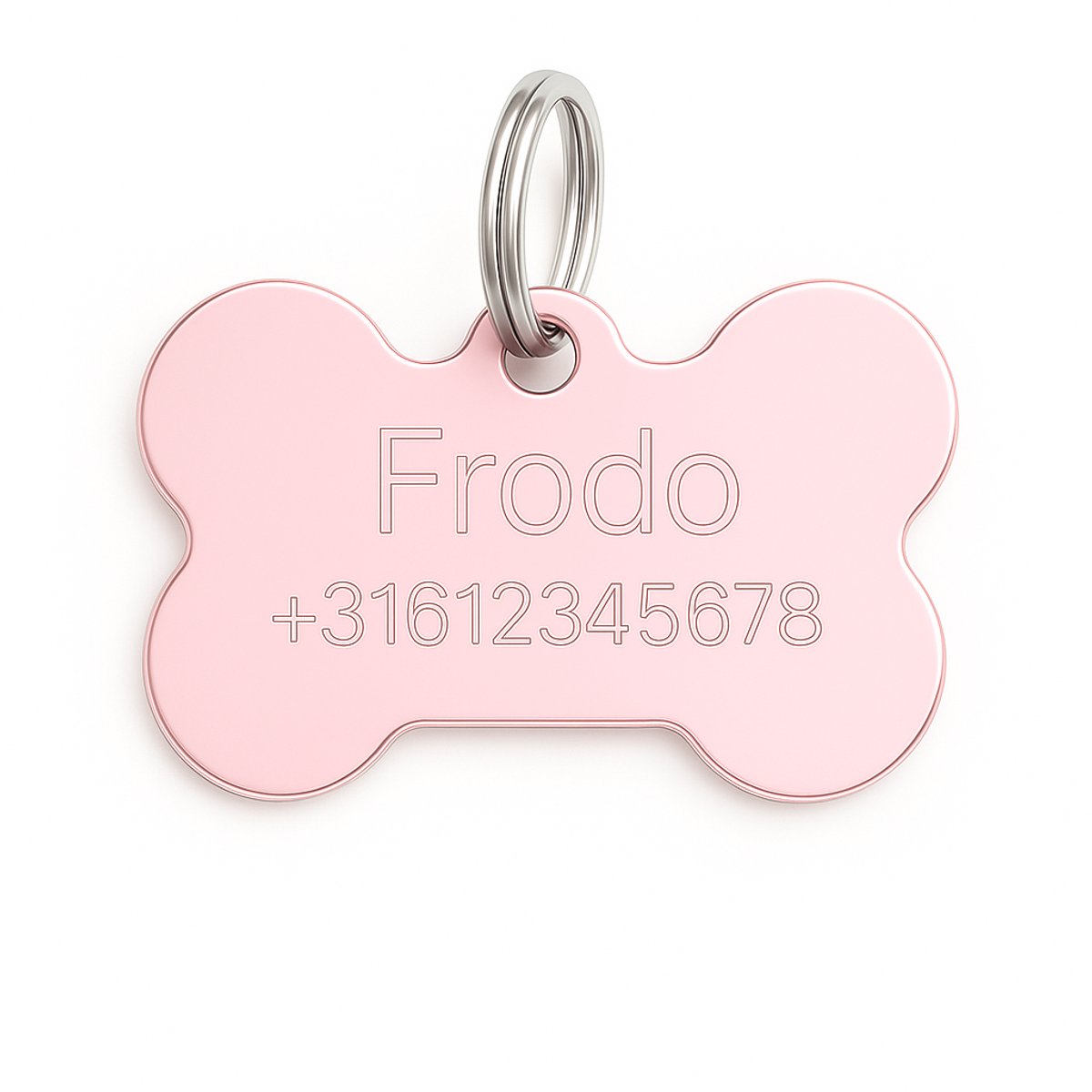 Lovelockers® | Hondenpenning inclusief graveren | Gegraveerde Penning Bot | Roze | maat L 38 x 26 mm | incl 2 regels gravering | Luxe honden penning