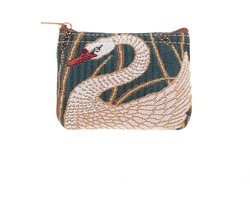 Ritsportemonnee - luxe gobelinstof - Swan - Zwaan - Zwanen - donker groene achtergrond - Walter Crane