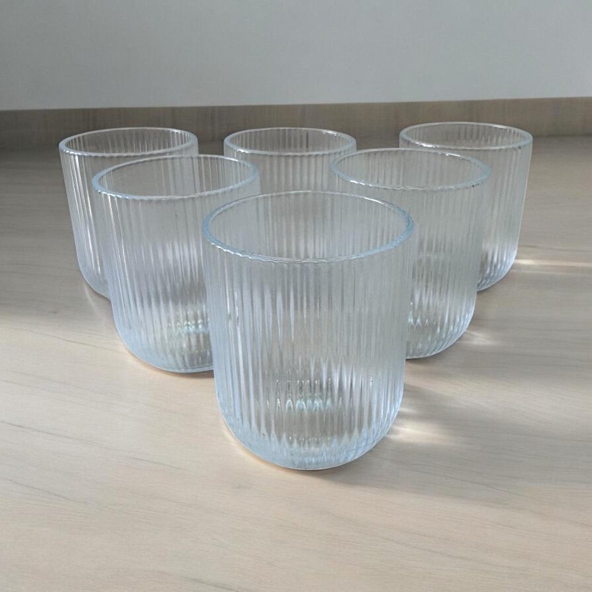 Ekselans - Geribbelde Waterglazen – Set van 6 – 300 ml – Modern & Tijdloos Design - Glas - Drinkglazen