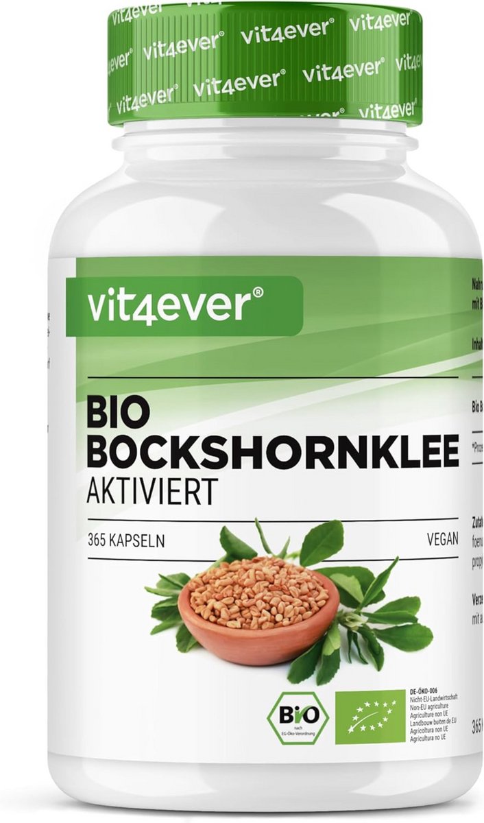 Biologische Geactiveerde Fenegriek - 365 Capsules - Hooggedoseerd met 2600mg (650mg per capsule) - Gecertificeerde Biologische Kwaliteit - Zonder Ongewenste Toevoegingen - Veganistisch - Vit4ever