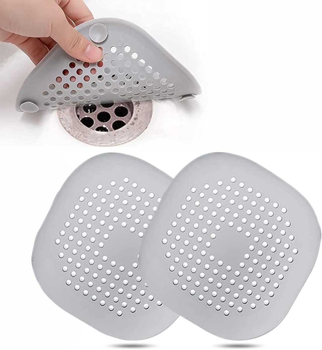Afvoerzeef - Afvoerzeef Gootsteen - Afvoerzeef Douche - 2 Stuks Afvoerbescherming - Afvoer Protector Filter - Afvoerzeef Siliconen - voor Badkamer, Keuken, Gootsteen - Grijs