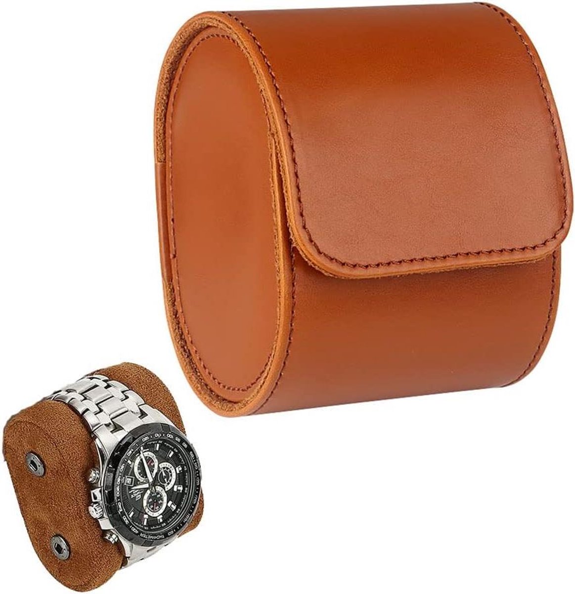 Allecto Plus - Horlogedoos PU-leder voor 1 horloge, bruin, geschikt voor Kerstmis, jubileum, verjaardag - heren en dames