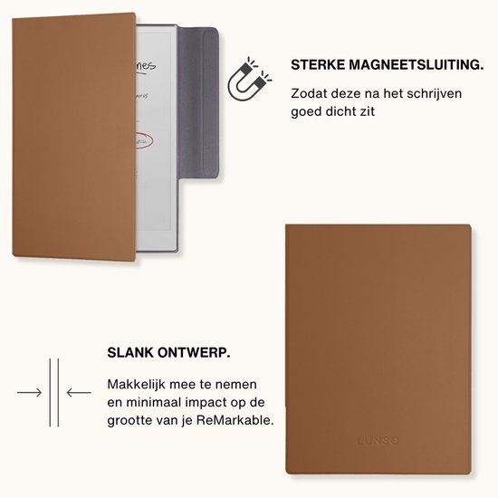 Lunso ReMarkable 2 Slim magnetisch cover PU leer hoes - Bruin van Lunso — afbeelding 4