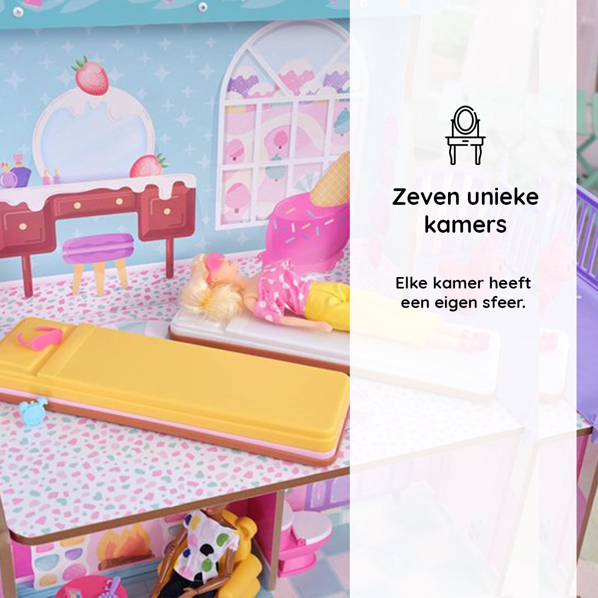 KidKraft Candy Castle 20242 Poppenhuis van hout met meubels en accessoires - Speelhuis - Speelkasteel voor Kinderen - Speelgoed - Poppen Speelgoed - Speelset - Snoephuis — afbeelding 9