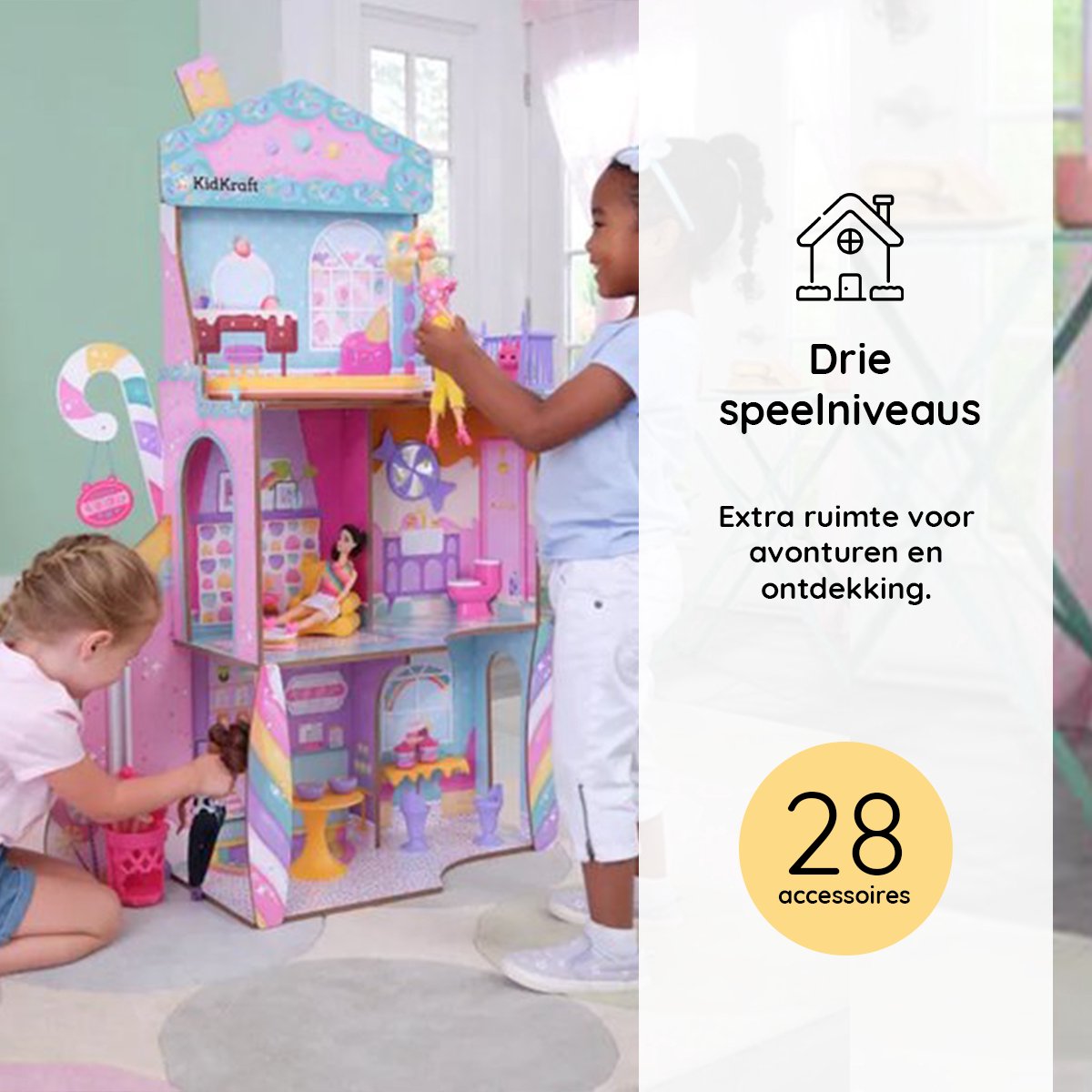 KidKraft Candy Castle 20242 Poppenhuis van hout met meubels en accessoires - Speelhuis - Speelkasteel voor Kinderen - Speelgoed - Poppen Speelgoed - Speelset - Snoephuis — afbeelding 6