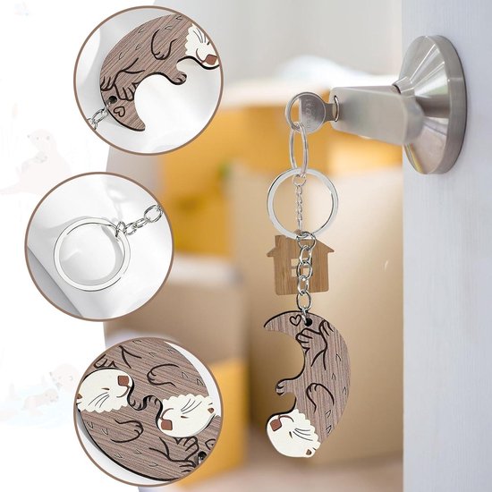 MAEXUS Houten Otter-Partnerhanger - Dierpaar Sleutelhanger Met Accessoires, Beige, Eén Maat