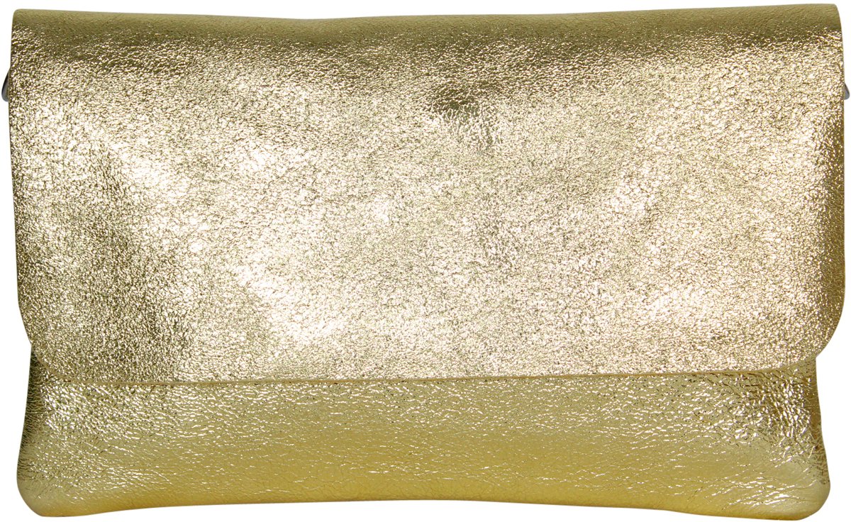 AmbraModa GLX11 - Crossbodytas, Clutch, telefoontas van echt leer met afneembaar en verstelbare schouderriem, passend voor mobiele telefoons tot 7 inch. Goud metallic