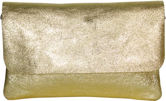 AmbraModa GLX11 - Crossbodytas, Clutch, telefoontas van echt leer met afneembaar en verstelbare schouderriem, passend voor mobiele telefoons tot 7 inch. Goud metallic