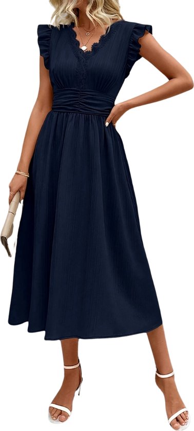 Bovista Zomerjurk Dames - Zomerjurken - Volwassen - Jurk - Ibiza Stijl - Sundress - Marineblauw - Maat L