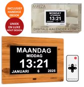Mireza® Digitale Dementieklok Hout - Kalenderklok voor ouderen - 7 inch - 18cm - Alzheimerklok - Seniorenklok - Slechtziendenklok - Alarmfuncties
