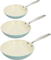 Cook & Pan - Go Blue Ensemble de poêles à frire 3 pièces - Casseroles et poêles à induction - Revêtement antiadhésif en céramique sans PFAS - Garantie 7 ans - Blauw