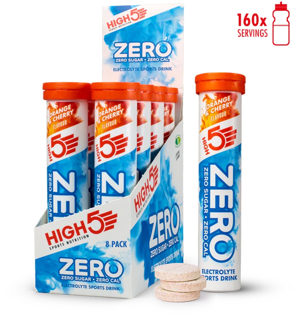Goedkoopste HIGH5 - ZERO Elektrolyten- Suikervrije Hydratatie Bruistabletten - Sinaasappel & Kers Smaak - Displaydoos 8x20 Stuks - Met Elektrolyten voor Sport & Herstel