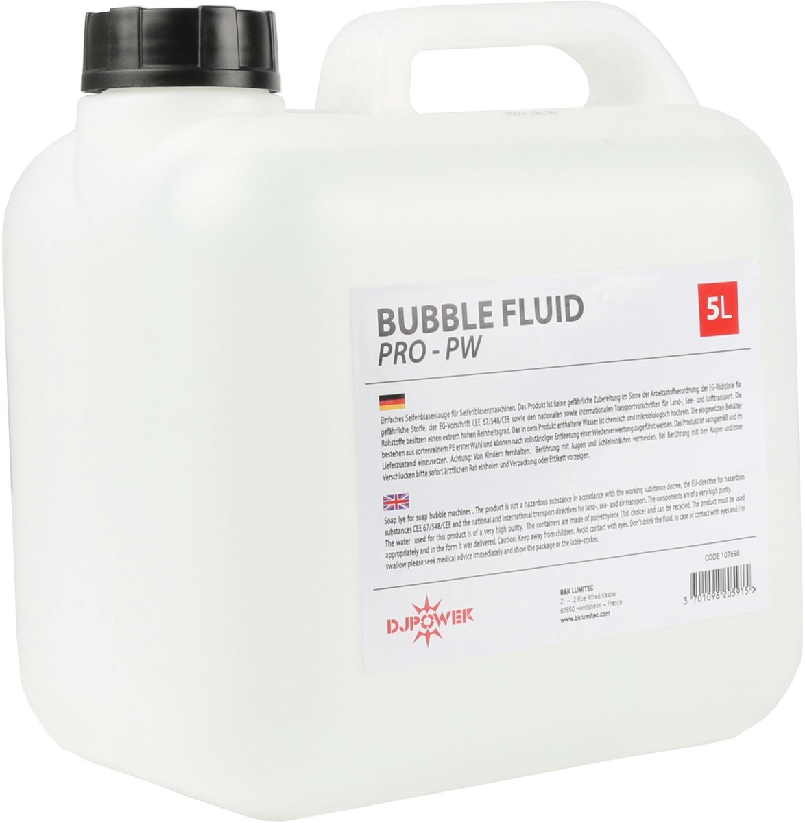 DJ Power Seifenblasenfluid PRO-PW 5L 1L = 5,80€ - Vloeistof