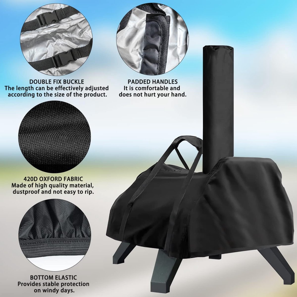 Waterdichte Pizzaovenhoes - Pizzaovenhoes Geschikt voor Ooni Karu 12 - 420D zilver gecoate stof - Draagtas - Regenhoes - Carry Cover - Beschermende Draagtas tegen Weersinvloeden - pizzaoven accessoires – foto 3