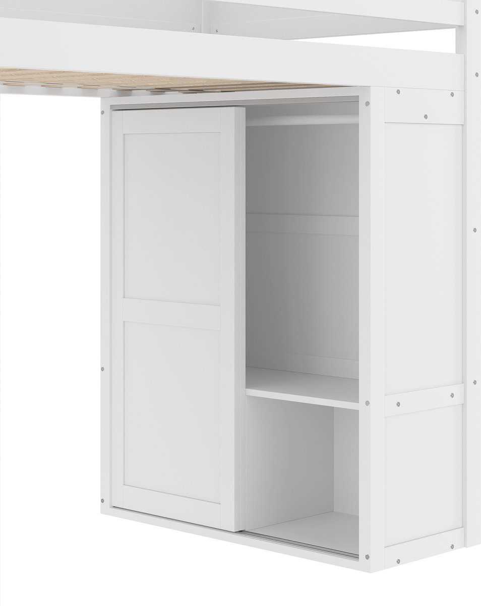 Cabinebed 90x200 cm Paars Perzik Hoogslaper Stapelbed Kinderbed Grenen Hout Tunnel Gordijn Hoogslaper Lattenbodem