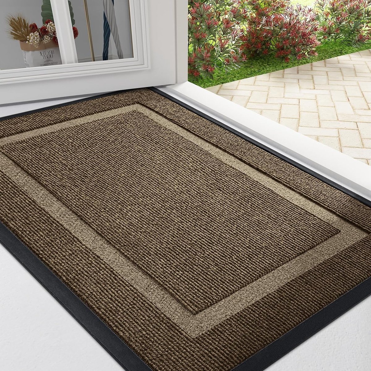 Ibenzoa Robuuste en veelzijdige deurmat voor binnen en buiten, antislip en wasbaar, 43x76cm, bruin