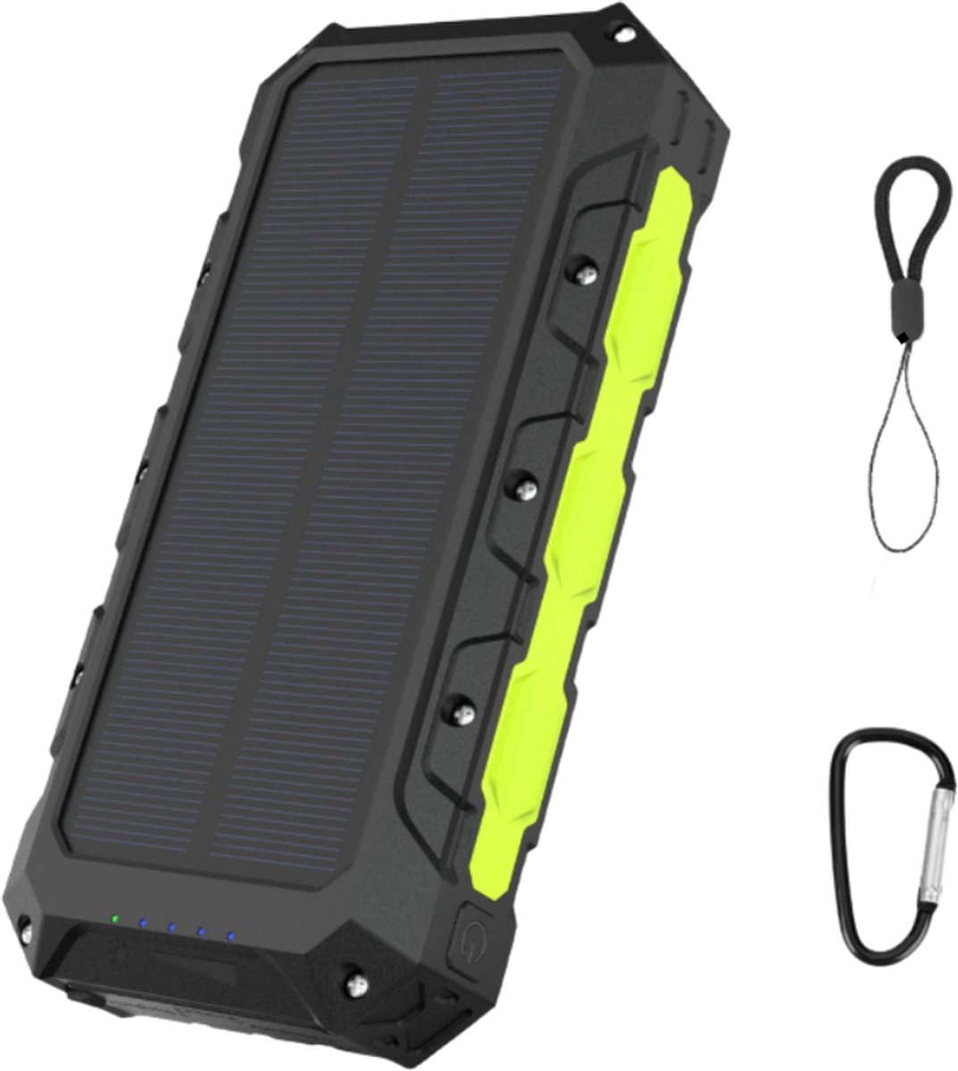 Ferera Solar Powerbank - 30.000 mAh - Powerbank Noodpakket Zonne-energie - Ingebouwde Kabels - 2 Extra Accessoires - Hoge Capaciteit - Solar Charger - Draadloos Opladen - Wireless Charger - Met Zaklamp - Outdoor
