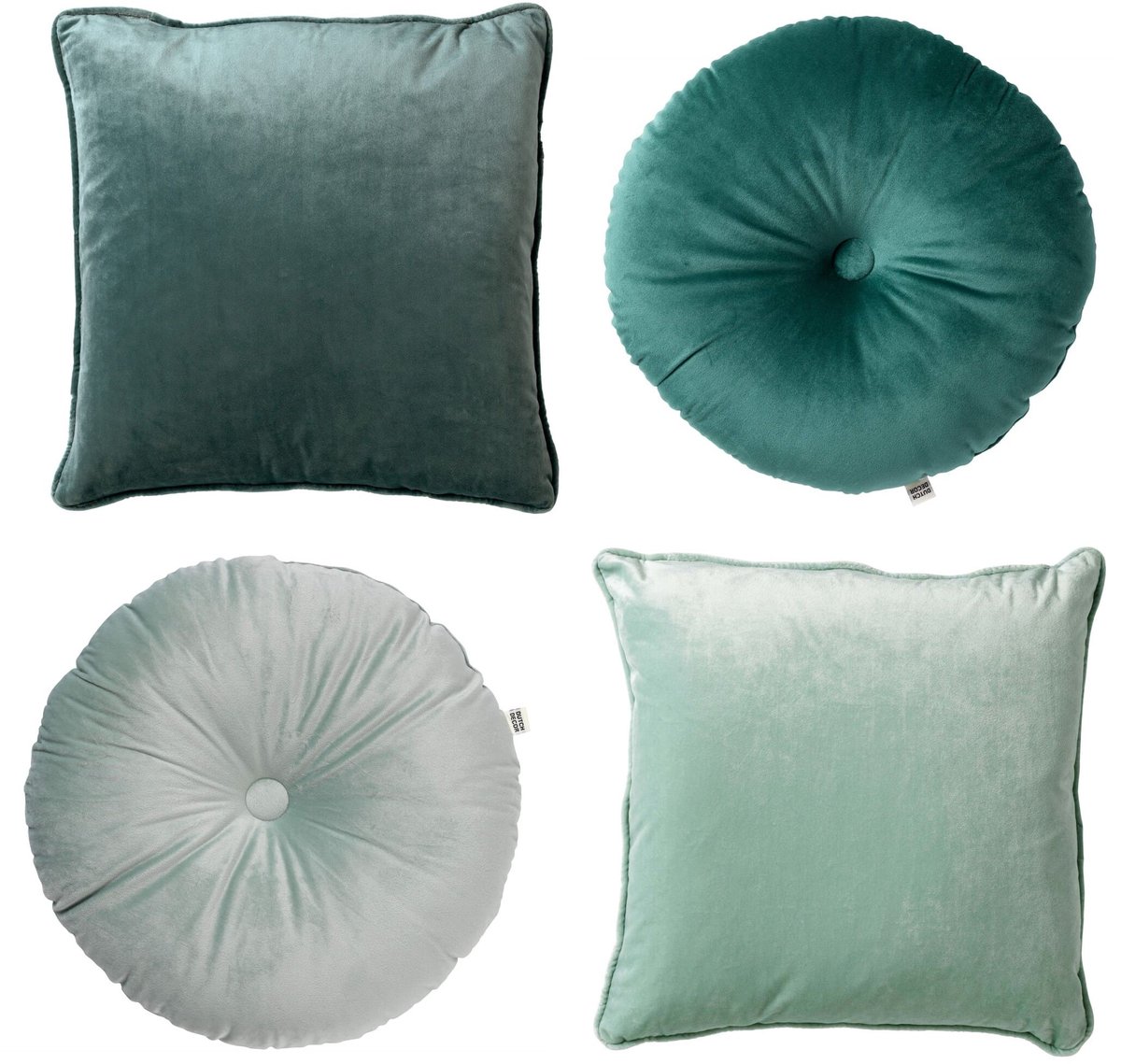Dutch Decor KUSSENSET - 4-delig - Velvet Shapes - 45x45 cm en Ø38 cm - inclusief binnenkussens - groen - Met Ritssluiting – Decoratie set sierussens - Comfortabele kussentjes voor op de Bank