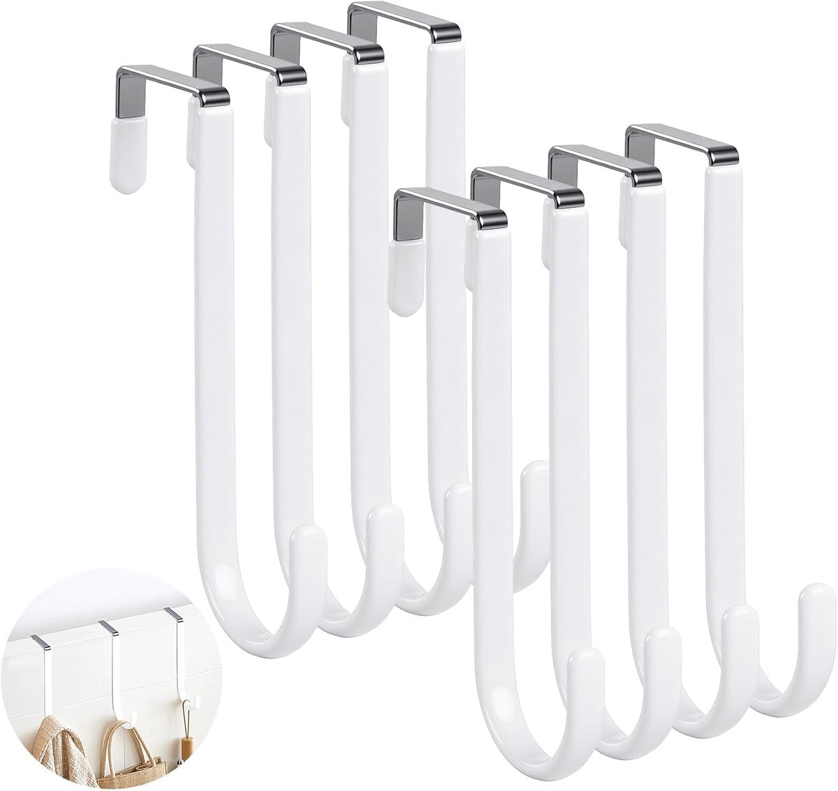 8 stuks overdeurhaken met viltkussentjes ter bescherming van het oppervlak, overdeurkledinghaken, haken van roestvrij staal, overdeurkledingrek - Cyslmuk