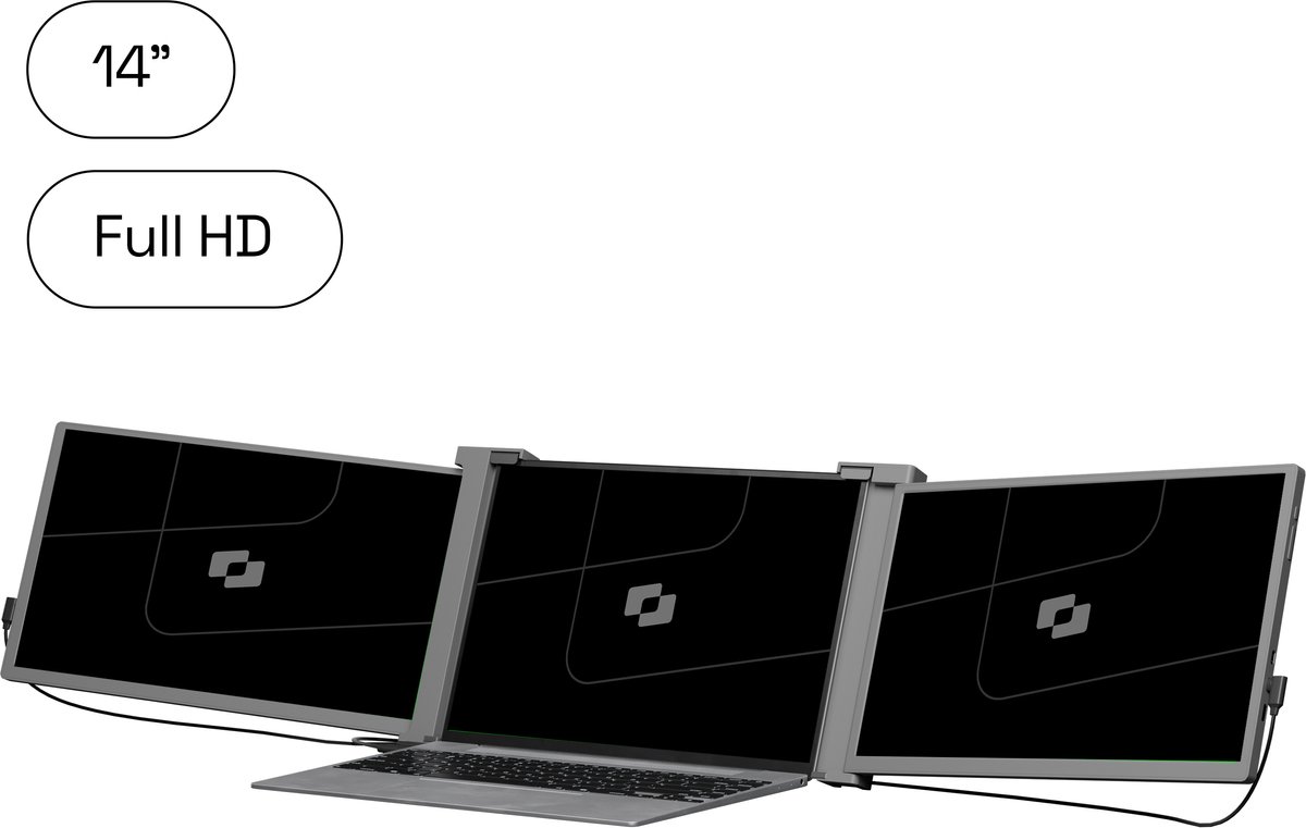 Screenmate® Expand Portable Monitor 14” - Portable Monitor Full HD + HDR - Draagbare Monitor met Beschermhoes - Extra Scherm Laptop - Draagbaar Beeldscherm - Grijs