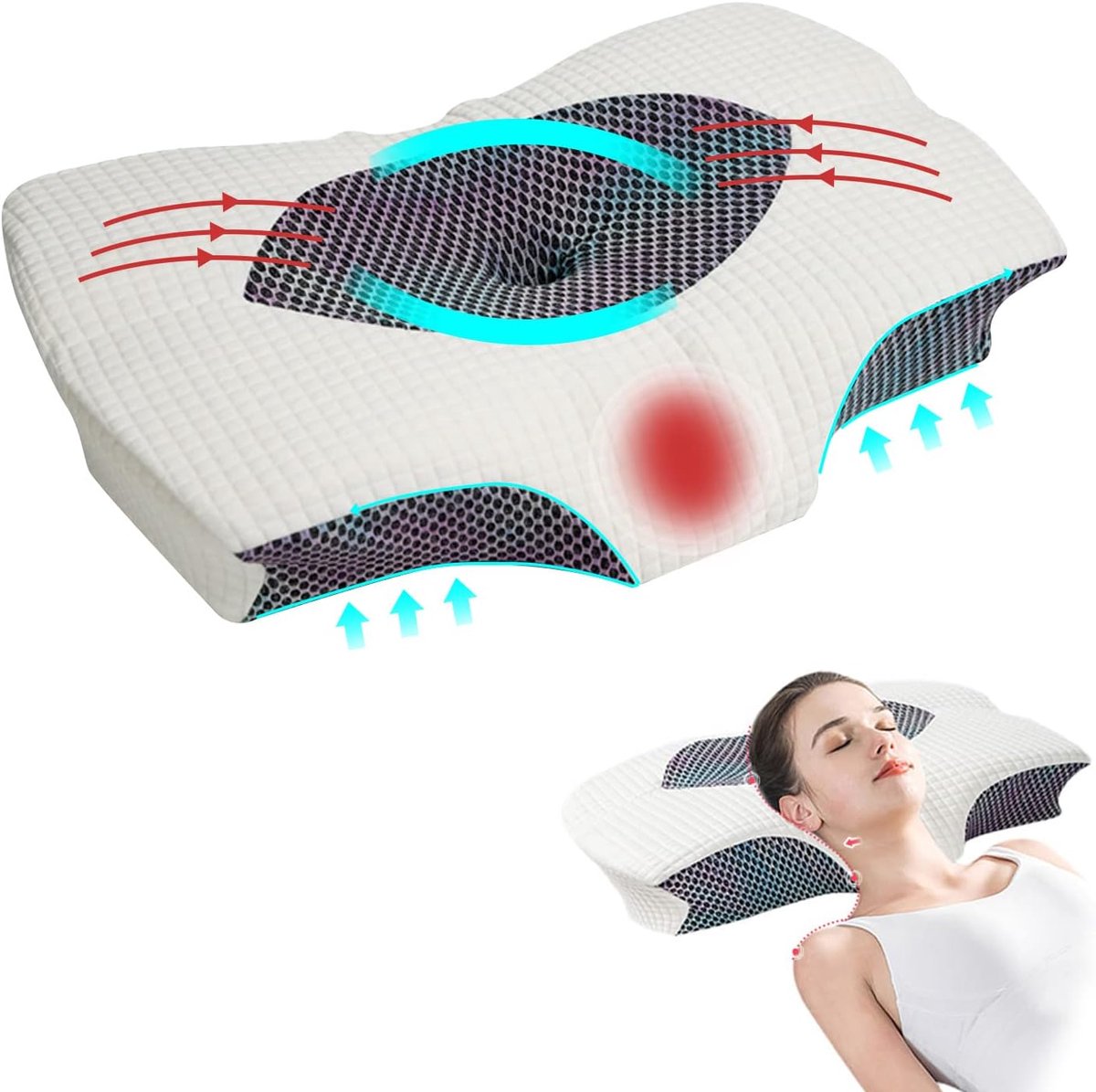 Memory foam kussens - Orthopedische kussens - Ergonomische memory foam kussens - Voorgevormde nekkussens - Orthopedische kussens voor rug- en zijslapers