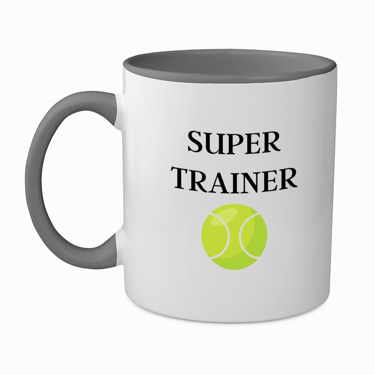 Hacebo® - Super trainer koffiebeker grijs - Sport - coach - thee mok - koffie beker - Tennisbal - Trainer - geschenk - verjaardag - love gift - koffiemok - 350 ML inhoud