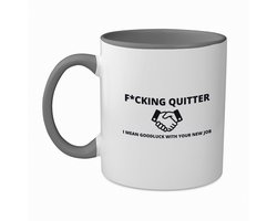 Hacebo® - fucking quitter koffiebeker grijs - Collega - cadeau collega - thee mok - koffie beker - cadeau - verjaardag collega - koffiemok - 350 ML inhoud