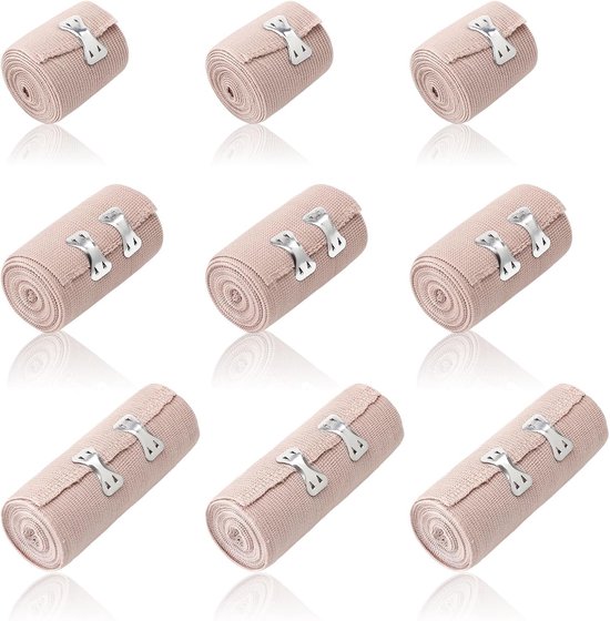 Foto: Pack van 9 premium elastische verbanden lichte elastische verband met 2 clips ademend zelfklevend fixatietape voor pols enkel en knie n