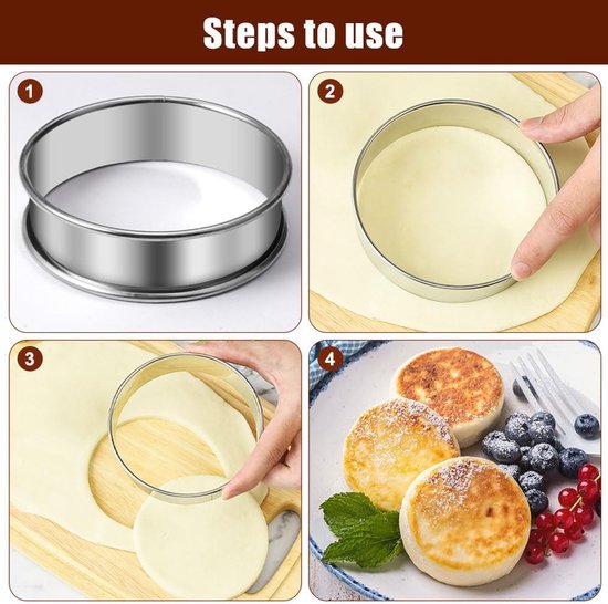6 Stuks Ronde Muffinringen - 8.5cm Crumpet Rings - Ronde Bakringen Roestvrij Staal - Bakringen Gemakkelijk te Ontvormen - Taartringen Non-Stick - Zilver Bakringen voor Pannenkoeken en Eieren van Merkloos	 — afbeelding 3