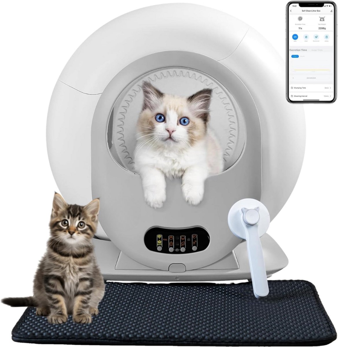 Lexium Automatische kattenbak – Zelfreinigende Kattenbak – Inclusief kattenbak mat en extra rollen opvangzakjes – Zelfreinigende Automatische Kattenbak –