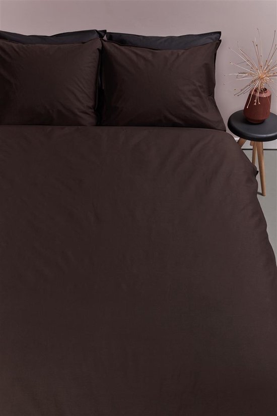 Ambiante Cotton Uni dekbedovertrek - Effen - Lits-Jumeaux XL - 260x200/220 cm - Bruin van Ambiante — afbeelding 4