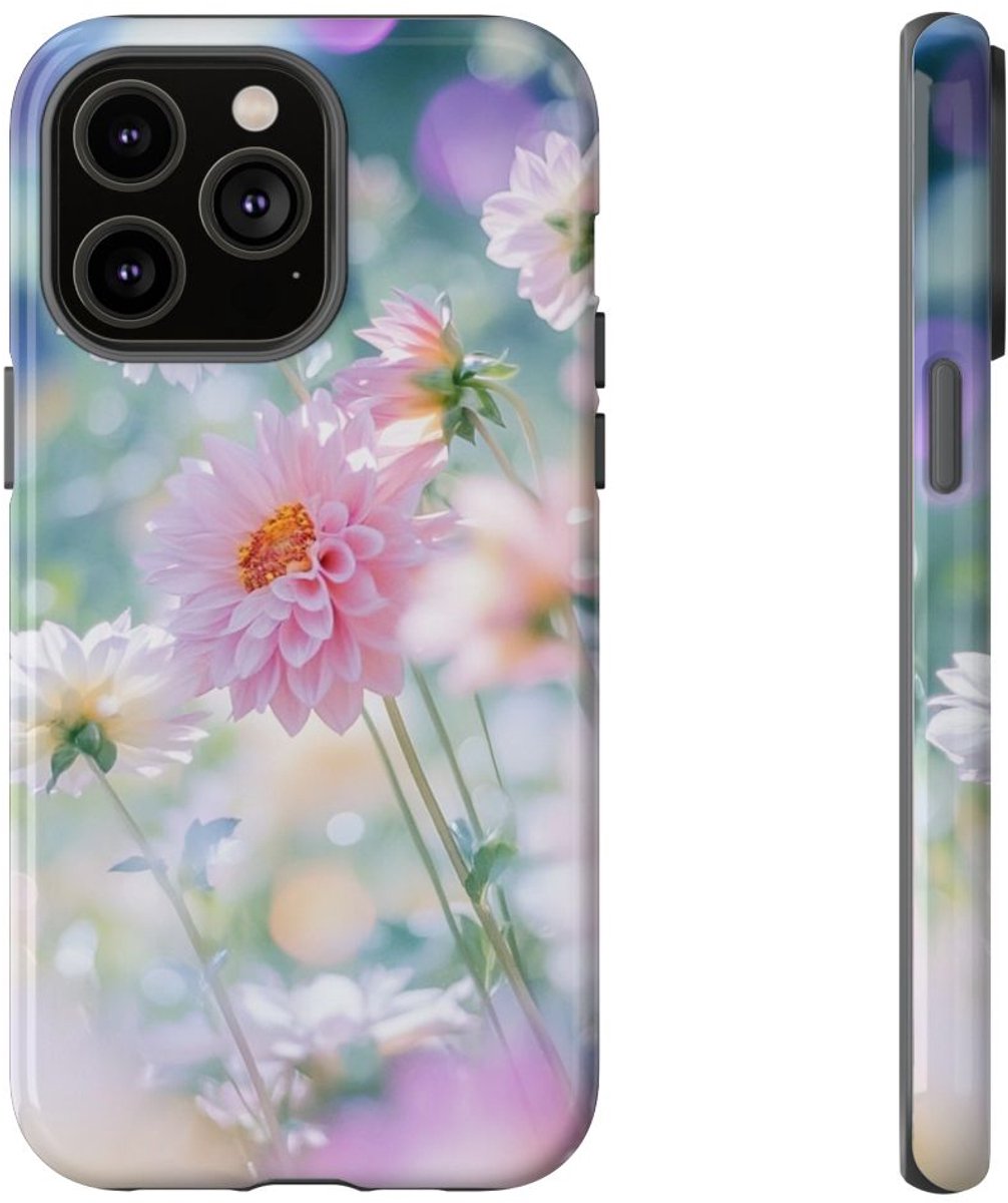 Zachte Pastel Dahlia's Bloemmotief – Telefoonhoesje Geschikt voor iPhone 14 Pro Max