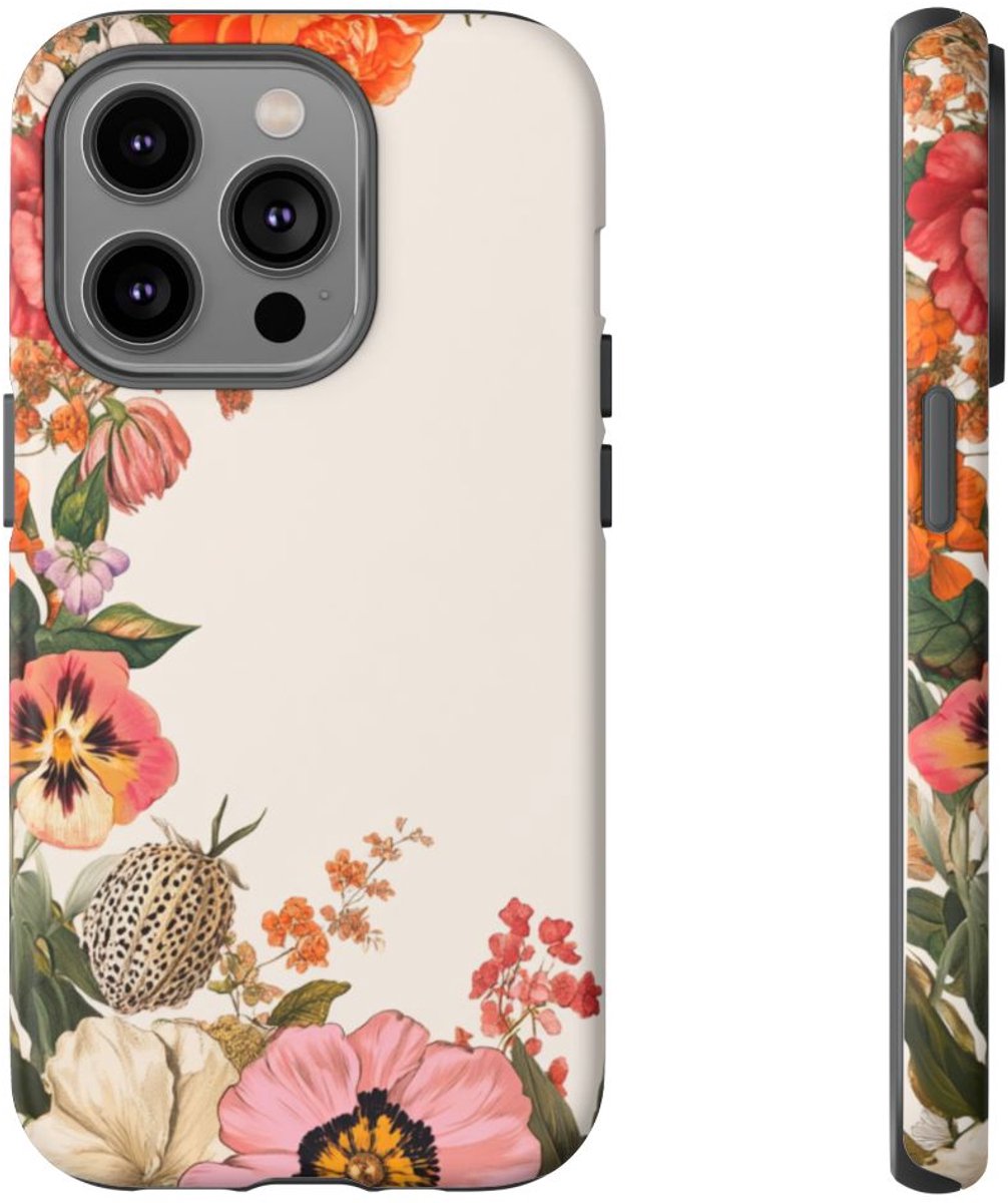 Vintage Botanische Bloemenrand – Telefoonhoesje Geschikt voor iPhone 14 Pro