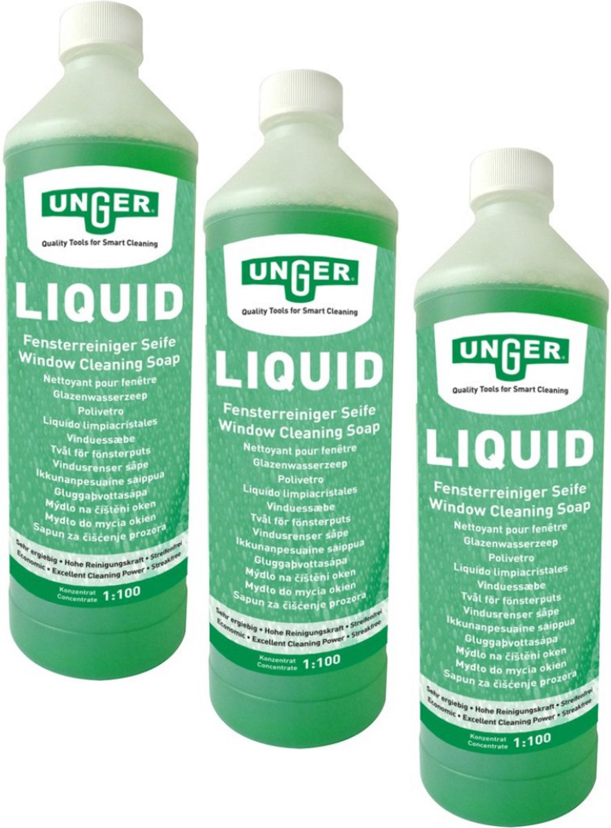 Unger Glazenwasserszeep 3x 1 Liter - professionele glas- en ruitenreiniger