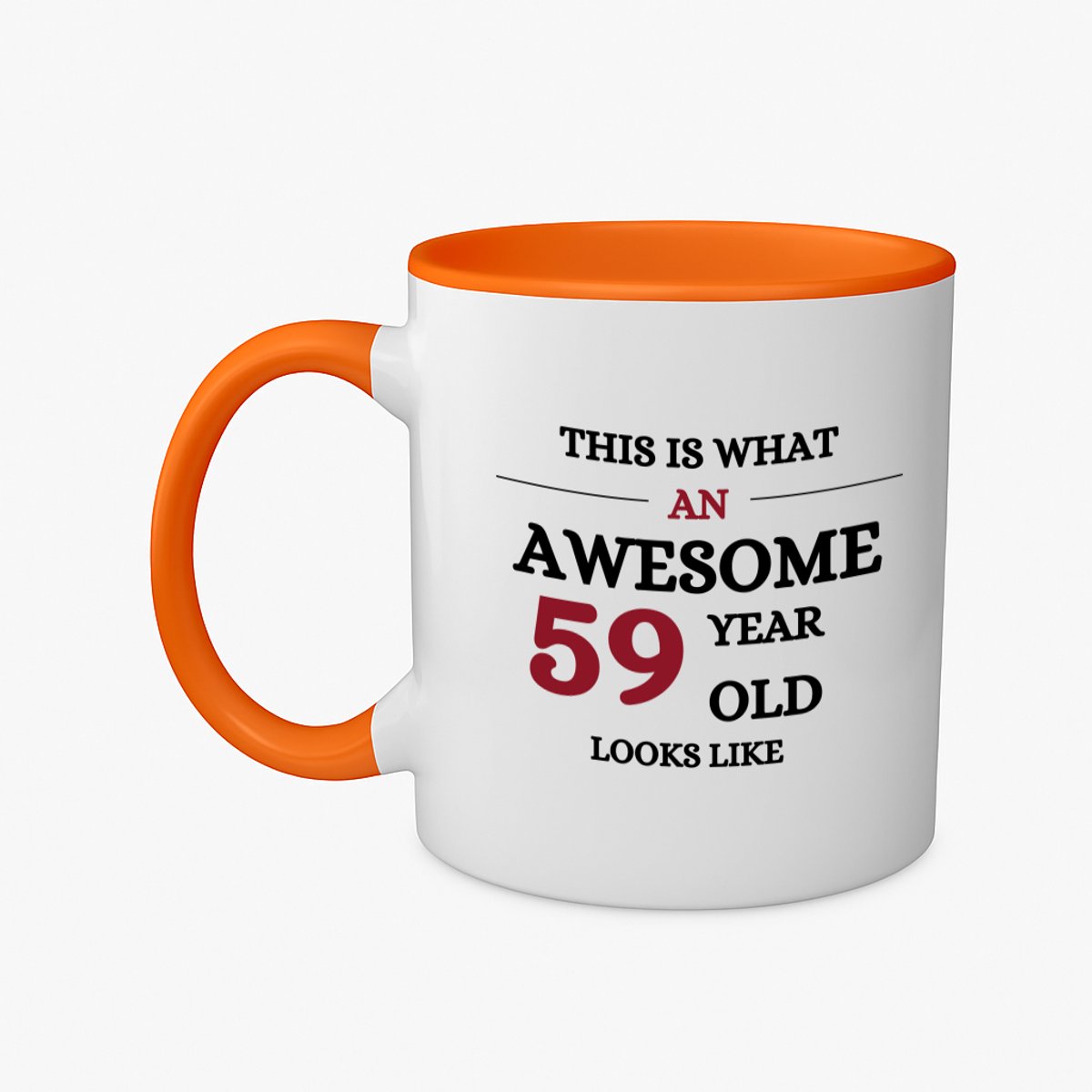 Hacebo® - Awesome 59 year old looks like koffiebeker oranje - Hoera 59 jaar - 59 geworden - thee mok - koffie beker - verjaardagscadeau - kado - gift - koffiemok - 350 ML inhoud